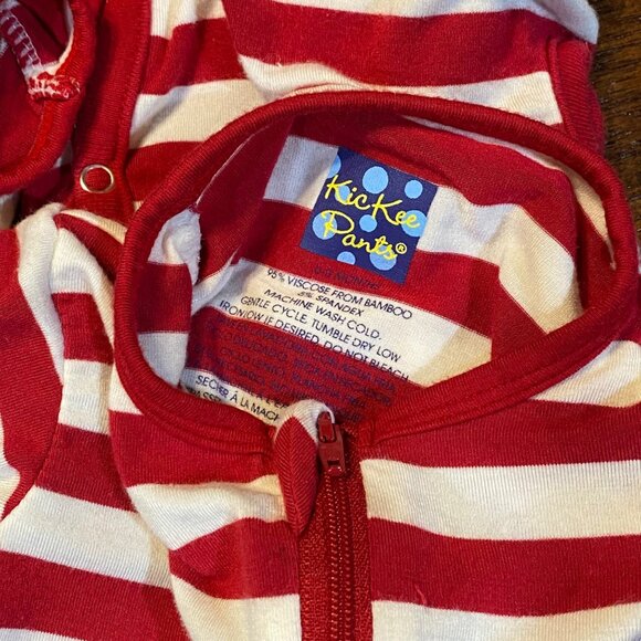 size 0-3 Kickee Pants baby coverall red white striped one piece open bottom zipp - Picture 4 of 4